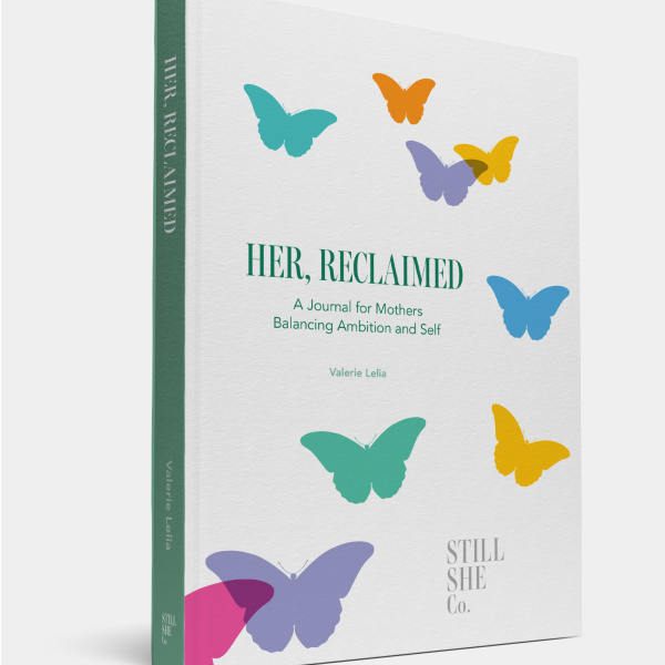 Her, Reclaimed hardcover journal by Valerie Lelia, cream cover with colourful butterflies