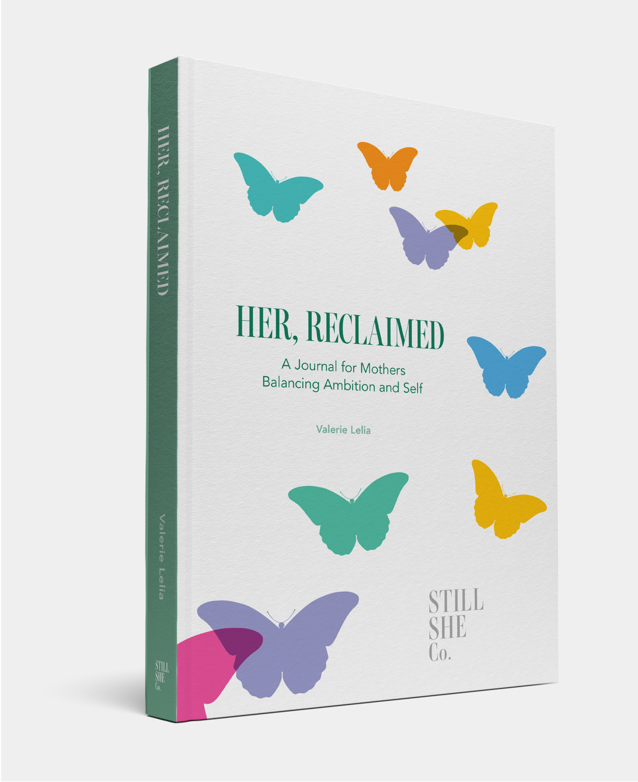 Her, Reclaimed hardcover journal by Valerie Lelia, cream cover with colourful butterflies